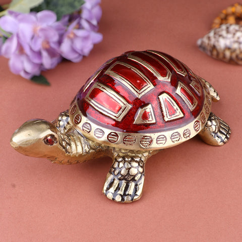 Brass Colored Turtle Large (Red) β A vibrant symbol of vitality and protection, enhancing good luck and prosperity. Indiaβs Largest Pooja Accessories Brand β www.satvikstore.in
