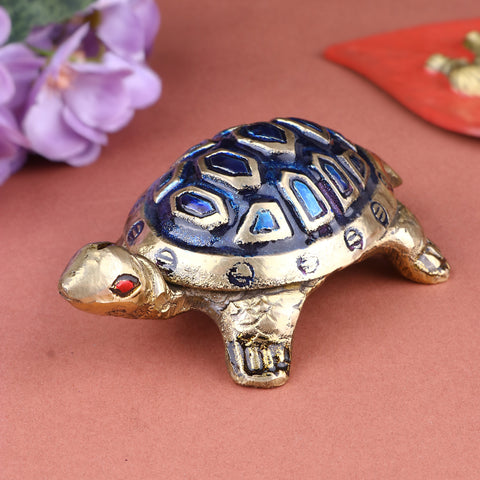 Brass Colored Turtle Small (Blue) β A symbol of stability and good fortune, perfect for creating a peaceful and prosperous atmosphere. Indiaβs Largest Pooja Accessories Brand β www.satvikstore.in