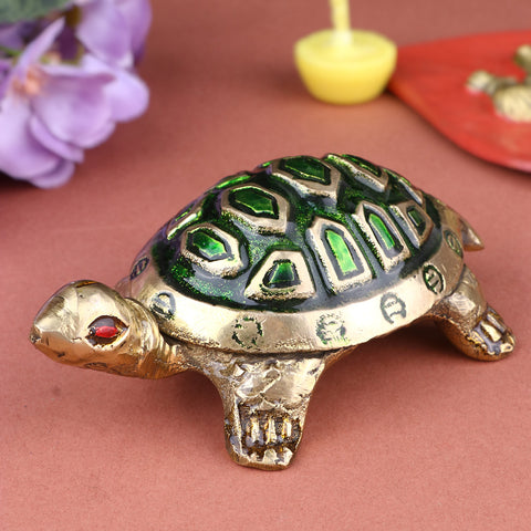 Brass Colored Turtle Small (Green) β A compact symbol of protection and prosperity, perfect for enhancing positive energy. Indiaβs Largest Pooja Accessories Brand β www.satvikstore.in