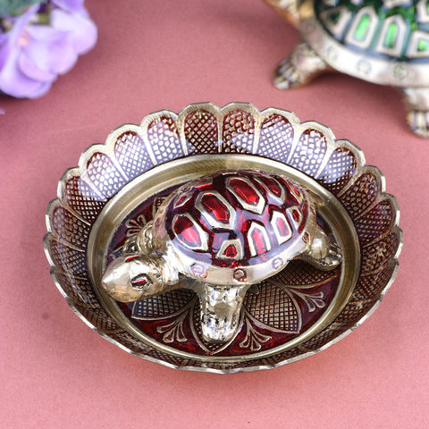 Brass Colored Turtle with Nakashi Plate/Tray β A perfect blend of traditional art and positive energy, bringing prosperity and protection to your space. Indiaβs Largest Pooja Accessories Brand β www.satvikstore.in