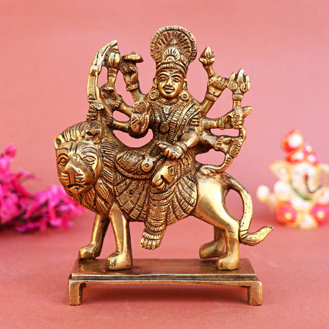 5.3 Inch Brass Durga Maa Idol with detailed craftsmanship, symbolizing power, protection, and grace β perfect for home temple, Navratri worship, and spiritual gifting. No.1 Brass Idol Store www.satvikstore.in