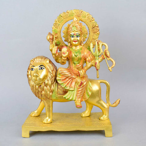 14.2 Inch Large Superfine Brass Durga Mata Statue β Perfect for temple, puja room, or traditional home Temple  decor. India's Largest Puja Accessories Brand - Satvik No. 1 Brass Idol Collection