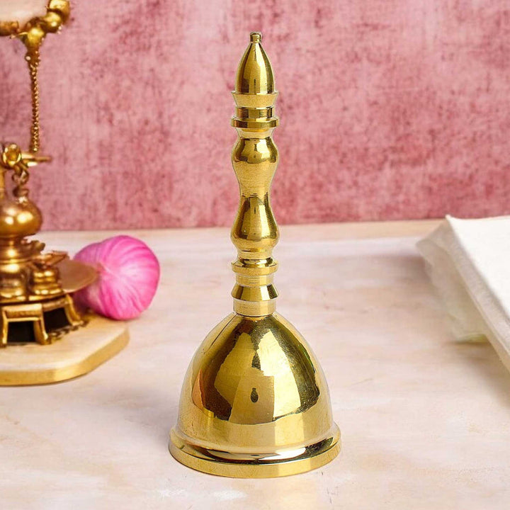 Elegant Brass Fancy Puja Bell with intricate design for temple rituals and home worship. Indiaβs Largest Pooja Accessories Brand - www.satvikstore.in