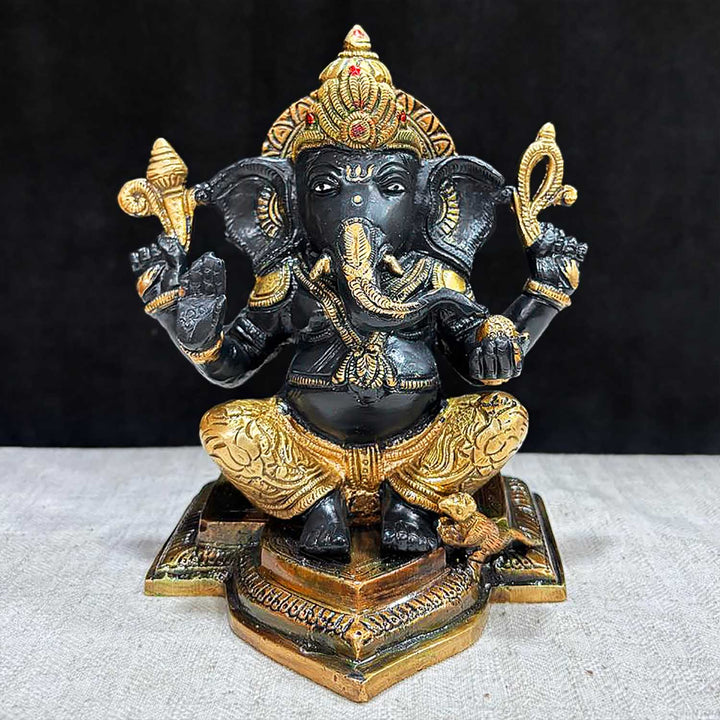 7.5 Inch Elegant Brass Ganesh Idol – Bringer of Spiritual Blessings, Harmony, and Prosperity for Home or Temple Decor. India's Largest Puja Accessories Brand - Satvik No. 1 Brass Idol Collection