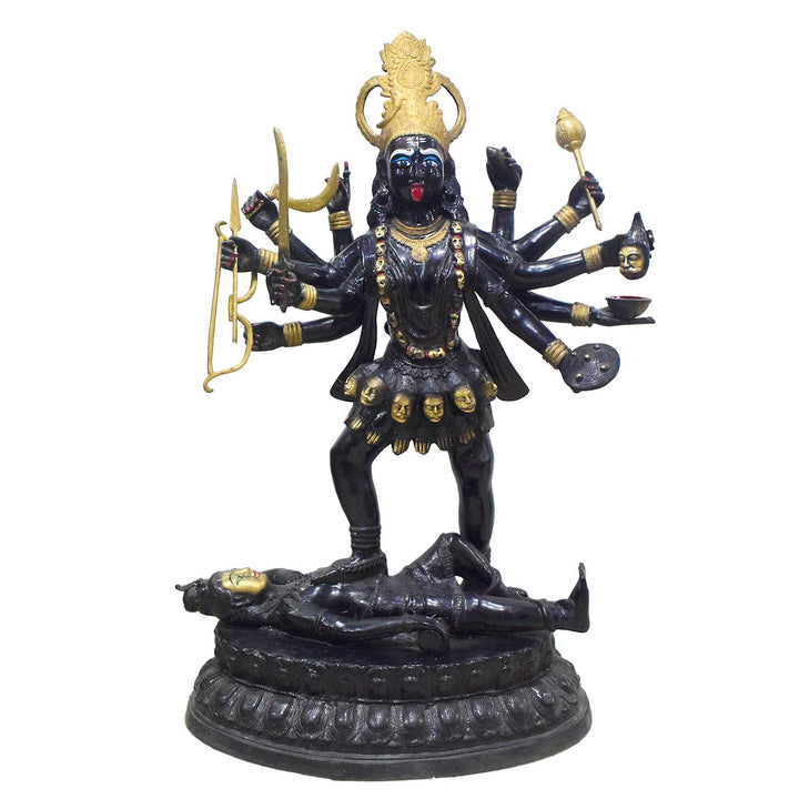 43 Inch Large Brass Goddess Kali Statue Standing on Shiva – Powerful Symbol of Shakti, Transformation, and Divine Protection for Temple Decor.India's Largest Puja Accessories Brand - Satvik No. 1 Brass Idol Collection