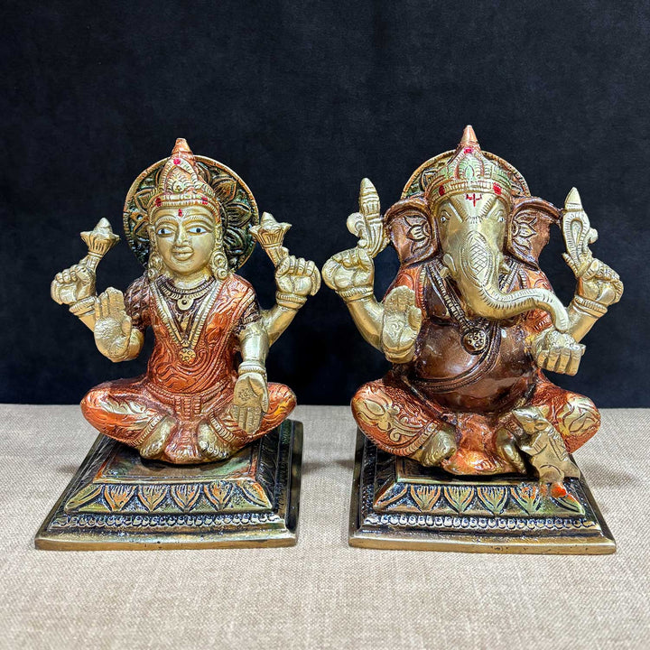 6.1 Inch Lakshmi Ganesha Idol, intricately crafted to depict Goddess Lakshmi and Lord Ganesha seated together, symbolizing divine blessings, wealth, and wisdom—ideal for Diwali and home puja décor. No.1 Brass Idol Store www.satvikstore.in