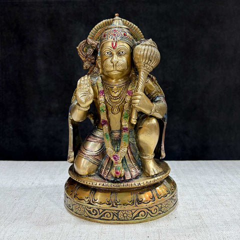 The "10.6 Inch Brass Hanuman Idol β Protector of Courage and Faith" is a stunningly detailed representation of Lord Hanuman, the embodiment of strength, devotion, and unwavering courage. India's Largest Puja Accessories Brand - Satvik No. 1 Brass Idol Collection