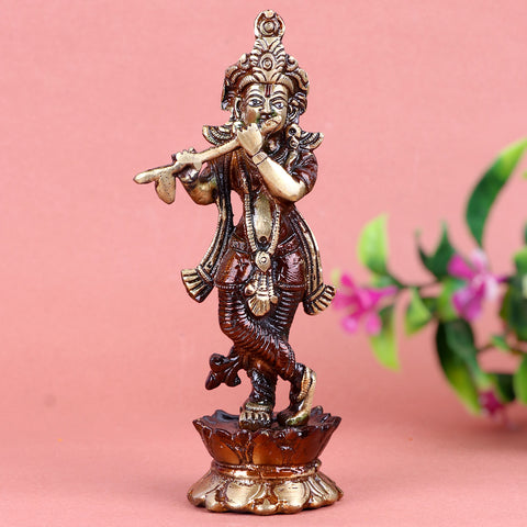7.2 Inch Brass Krishna Idol with elegant flute-playing posture and fine detailing β perfect for home temple, Janmashtami celebrations, and spiritual dΓ©cor  No.1 Brass Idol Store www.satvikstore.in