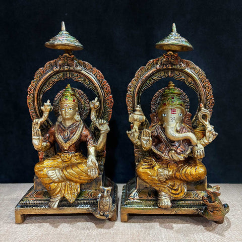8.7 Inch Timeless Brass Lakshmi Ganesha Idol β Symbol of Wealth, Wisdom, and Prosperity for Puja Room or Festive Decor India's Largest Puja Accessories Brand - Satvik No. 1 Brass Idol Collection