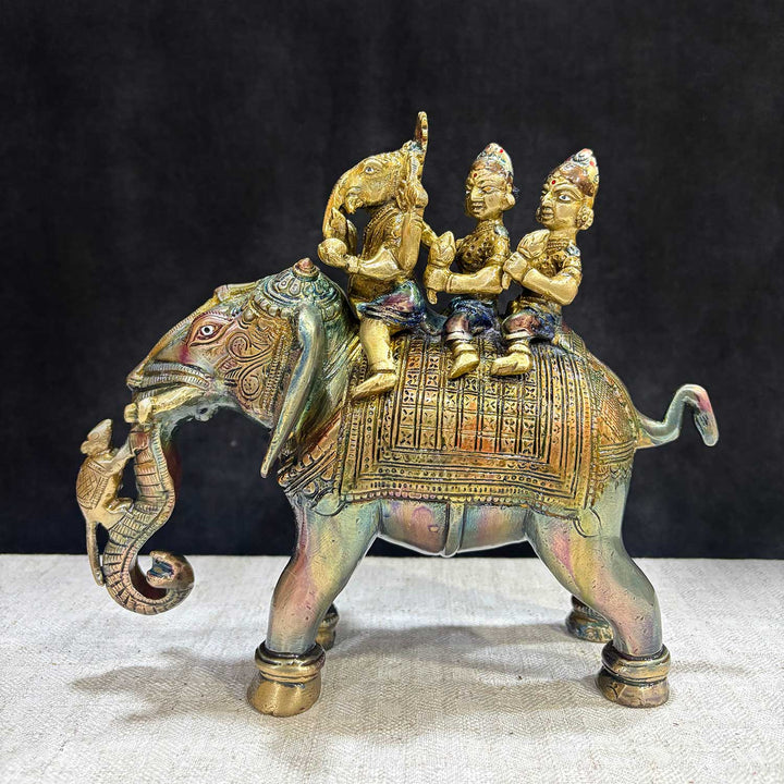 8 Inch Brass Lord Ganesh Sitting on Elephant with Riddhi and Siddhi – Symbol of Prosperity, Wisdom, and Auspicious Beginnings. India's Largest Puja Accessories Brand - Satvik No. 1 Brass Idol Collection