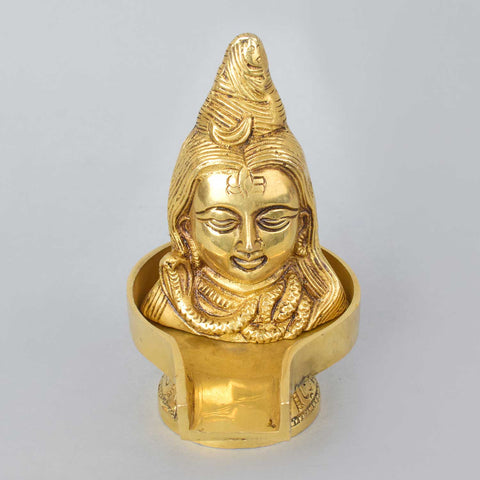 5.2 Inch Brass Lord Shiva Mukhalingam Shivling featuring intricate design and divine presence, perfect for pooja rituals, home mandir, and spiritual dΓ©cor. No.1 Brass Idol Store www.satvikstore.in