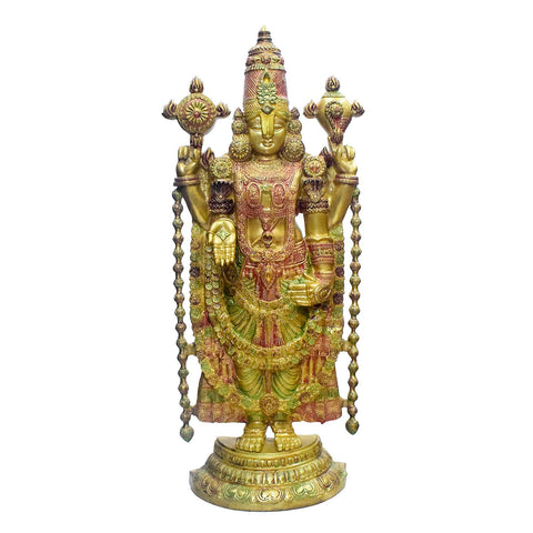 46 Inch Large Brass Lord Venkateswara (Balaji) Statue β Divine Idol Symbolizing Prosperity, Blessings, and Protection for Temple or Home Mandir Decor. India's Largest Puja Accessories Brand - Satvik No. 1 Brass Idol Collection