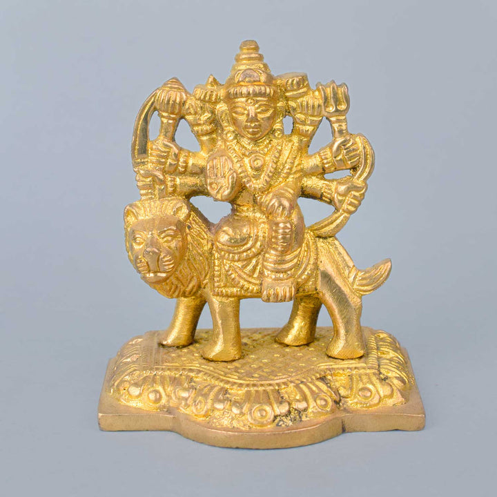 2.8 Inch Brass Maa Durga Idol β Holy Presence for Home Temple, Office Desk, or Car Dashboard Decor. No.1 Brass Idol Store www.satvikstore.in