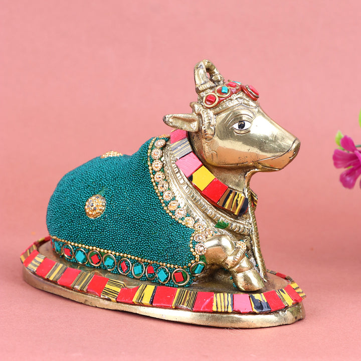 4.5 Inch Brass Decorative Nandi Cow Idol beautifully handcrafted, representing devotion and divine strength—ideal for temple decor, home altar, and spiritual gifting. No.1 Brass Idol Store www.satvikstore.in