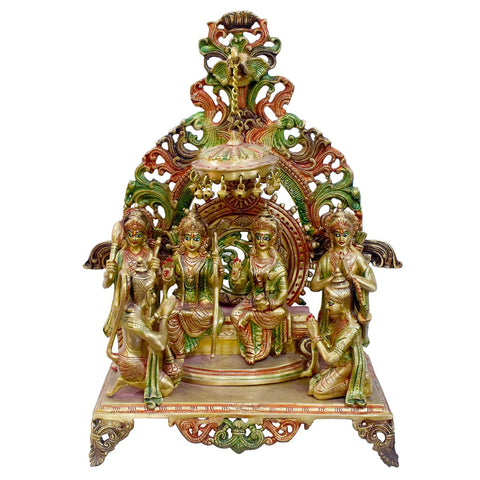 Handcrafted Brass Ram Darbar Idol Set with Glossy Finish | High-Quality Multicolor Brass Murti Featuring Lord Ram, Sita, Lakshman & Hanuman | Length 45 cm, Height 59 cm, Weight 25150 grams | Ideal for Home Mandir, Housewarming Gifts, Temple Installations & Festive DΓ©cor | India's Largest Puja Accessories Brand - Satvik No. 1 Brass Idol Collection