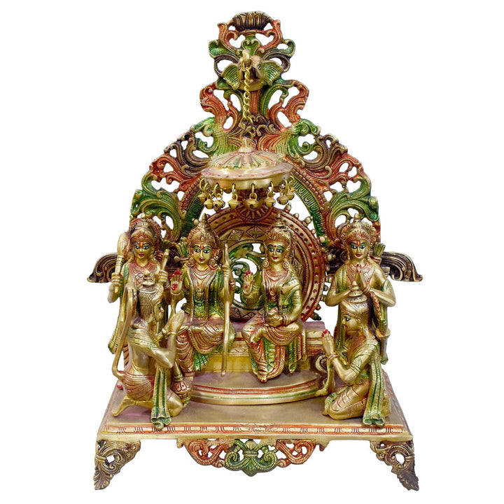 Handcrafted Brass Ram Darbar Idol Set with Glossy Finish | High-Quality Multicolor Brass Murti Featuring Lord Ram, Sita, Lakshman & Hanuman | Length 45 cm, Height 59 cm, Weight 25150 grams | Ideal for Home Mandir, Housewarming Gifts, Temple Installations & Festive DΓ©cor | India's Largest Puja Accessories Brand - Satvik No. 1 Brass Idol Collection
