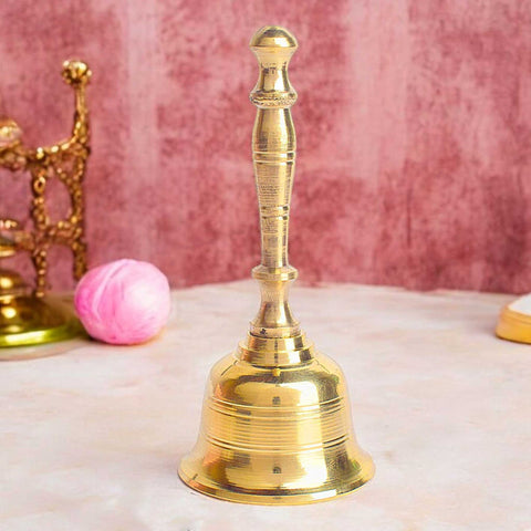 Brass Round Lining Puja Bell with smooth finish and traditional design for temple rituals. Indiaβs Largest Pooja Accessories Brand - www.satvikstore.in