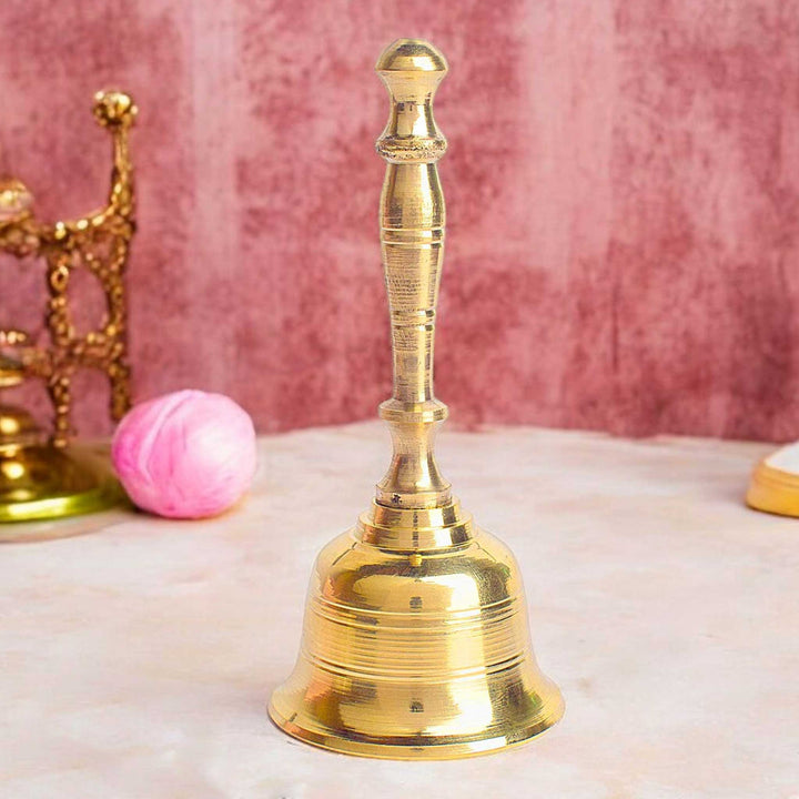 Brass Round Lining Puja Bell with smooth finish and traditional design for temple rituals. Indiaβs Largest Pooja Accessories Brand - www.satvikstore.in