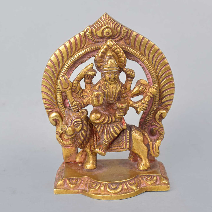 3.3 Inch Graceful Sherawali Mata Idol in Golden Frame – Divine Durga Maa for Car, Home Temple, or Gifting. No.1 Brass Idol Store www.satvikstore.in
