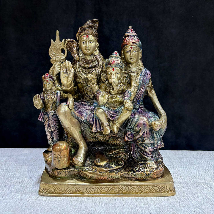 7.9 Inch Shiv Parivaar Brass Statue – Divine Family Idol for Puja Room & Spiritual Energy. No.1 Brass Idol Store www.satvikstore.in