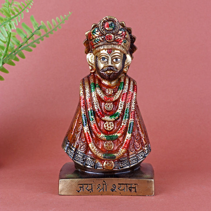 6.8 Inch Brass Shree Khatu Shyam Ji Idol with fine detailing, radiating divine grace and devotion — ideal for home temple, spiritual decor, and gifting. No.1 Brass Idol Store www.satvikstore.in