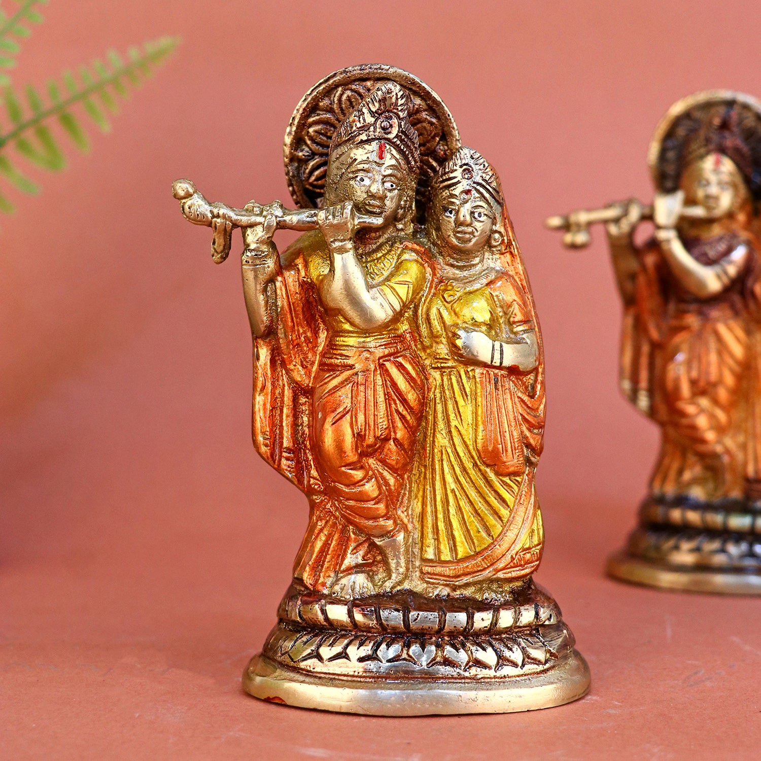 2.3 Inch Brass Small Radha Krishna Idol with fine detailing and antique finish, perfect for home temple, devotional dΓ©cor, and spiritual gifting  No.1 Brass Idol Store www.satvikstore.in No.1 Brass Idol Store www.satvikstore.in