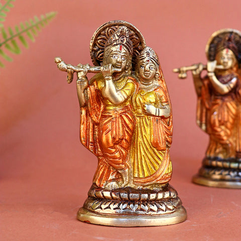 2.3 Inch Brass Small Radha Krishna Idol with fine detailing and antique finish, perfect for home temple, devotional dΓ©cor, and spiritual gifting  No.1 Brass Idol Store www.satvikstore.in No.1 Brass Idol Store www.satvikstore.in
