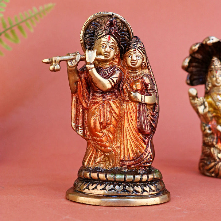 2.3 Inch Brass Small Radha Krishna Statue with intricate detailing, symbolizing eternal love and devotion – perfect for home altar, pooja décor, and spiritual gifting  No.1 Brass Idol Store www.satvikstore.in