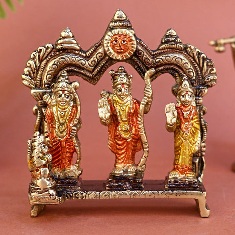 4.8 Inch Brass Small Ram Darbar Idol featuring Lord Ram, Sita, Lakshman, and Hanuman in intricate detail β perfect for temple worship, home altar, and spiritual gifting. No.1 Brass Idol Store www.satvikstore.in