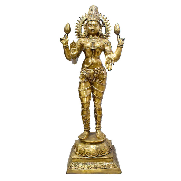 51 Inch Large Brass Standing Goddess Lakshmi Statue – Symbol of Wealth, Prosperity, and Divine Grace for Temple or Grand Home Decor. India's Largest Puja Accessories Brand - Satvik No. 1 Brass Idol Collection