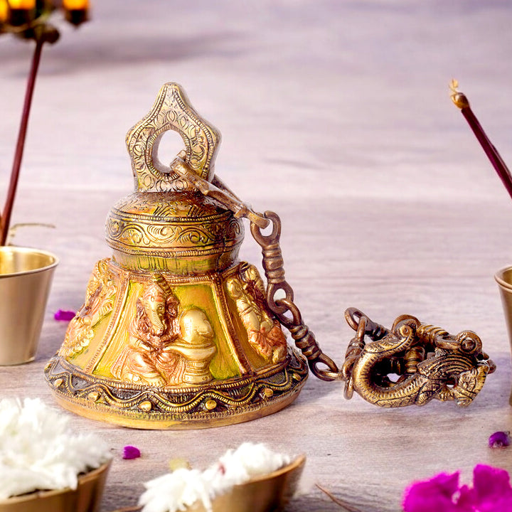 33 Inch Brass Temple Bell (Ghanta) with Embossed Ganesh Ji β Ideal for Mandirs, Temples, and Traditional Spiritual Decor.India's Largest Puja Accessories Brand - Satvik No. 1 Brass Idol Collection