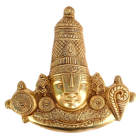 Brass Idol of Tirupati Balaji Maharaj Face Wall Hanging for Home & Temple Decor. Murti is a symbol of Strength, Happiness, and positive energy made from Virgin Quality Brass for long-lasting use. Handmade product from the Artisanship of India's Craftsman Using Modern Style. India's Largest Puja Accessories Brand - Satvik