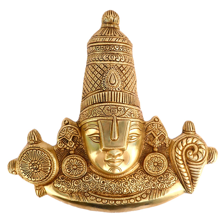 Brass Idol of Tirupati Balaji Maharaj Face Wall Hanging for Home & Temple Decor. Murti is a symbol of Strength, Happiness, and positive energy made from Virgin Quality Brass for long-lasting use. Handmade product from the Artisanship of India's Craftsman Using Modern Style. India's Largest Puja Accessories Brand - Satvik