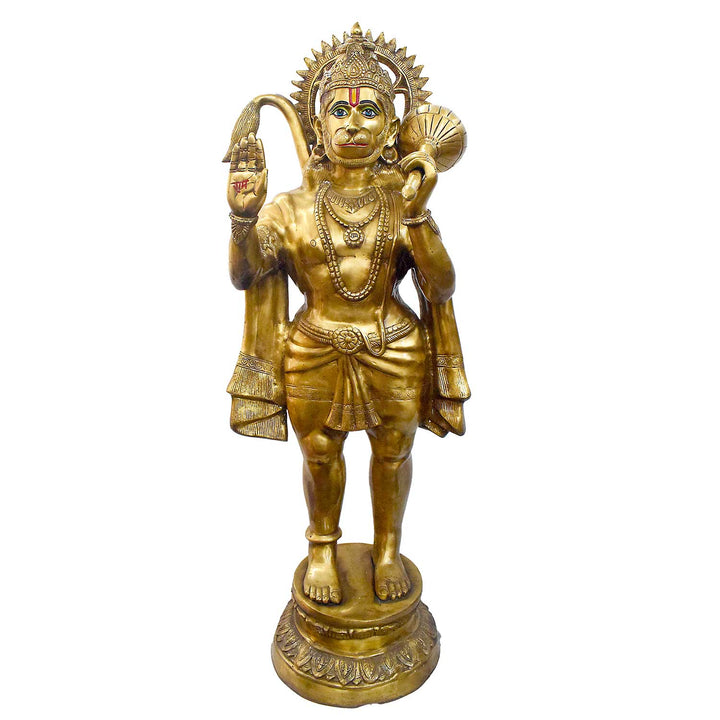 Handcrafted Brass Hanuman Idol for Home & Temple | Best for VIP Gift & Big Premium Gift | Large Standing Hanuman Statue with Glossy Finish | 135 cm Height, 69.6 kg Weight | Best for Your Temple & Puja Decor | Premium Quality Brass Murti | India's Largest  Puja Accessories Brand - Satvik No. 1 Brass Idol Collection