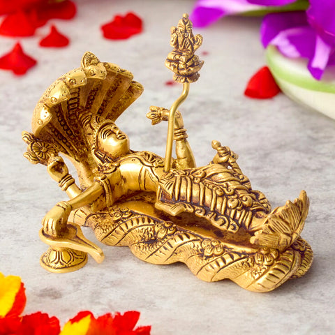 5.3 Inch Brass Vishnu Padmanabha Statue β Exquisitely Crafted Idol of Lord Vishnu Reclining on Sheshnag, Symbolizing Cosmic Balance and Divine Serenity, Ideal for Temple and Spiritual Decor. No.1 Brass Idol Store www.satvikstore.in