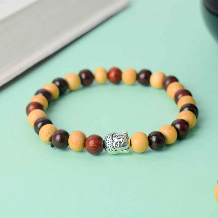 Buddha Red and White Sandalwood Bracelet with dual-tone sacred beads for peace and strength β spiritual wrist accessory. Indiaβs Largest Pooja Accessories Brand - www.satvikstore.in