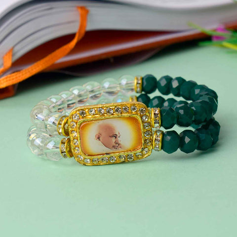 Serene Guruji Swaroop Bracelet featuring clear beads and assorted colored beads β perfect for daily wear, spiritual occasions, and gifting. Indiaβs Largest Pooja Accessories Brand β www.satvikstore.in
