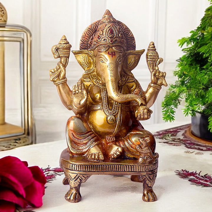 The Laxmi Ganesh colorful Murti, which is constructed of virgin-quality brass for persistent use, is a symbol of successful marriages, happiness, and tranquility in relationships.
