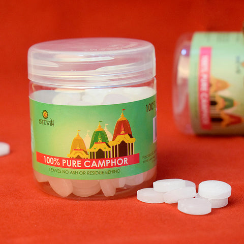 Camphor (50 Grams) is a pure and aromatic substance used in spiritual practices, poojas, and religious ceremonies to purify the surroundings and attract divine energy β Indiaβs Largest Pooja Accessories Brand β www.satvikstore.in