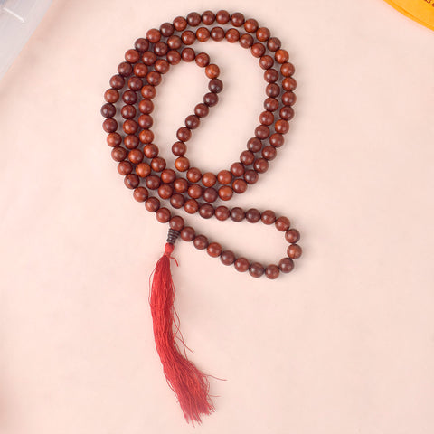 Certified 12mm 100% original authentic red sandalwood (Chandan) jap mala from Andhra Pradesh, featuring large polished beads for meditation, chanting, and spiritual rituals.Indiaβs Premium Jap Mala Store - www.satvikstore.in
