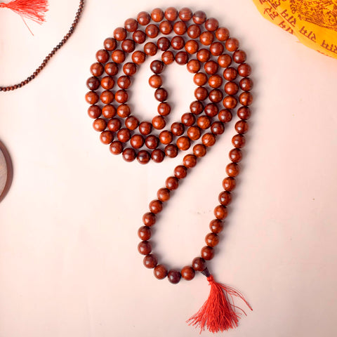 Certified 16mm 100% Original Pure Red Sandalwood Jap Mala from Andhra Pradesh, crafted for deep meditation, mantra chanting, and enhancing spiritual strength. Indiaβs Largest Pooja Accessories Brand - www.satvikstore.in