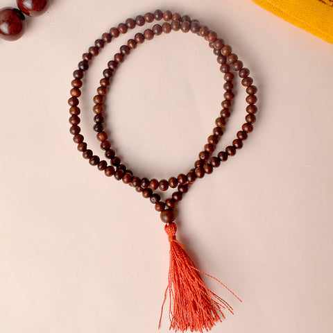 Certified 5mm 100% Original Pure Red Sandalwood Jap Mala from Andhra Pradesh, ideal for meditation, mantra chanting, and spiritual upliftment. Indiaβs Largest Pooja Accessories Brand - www.satvikstore.in