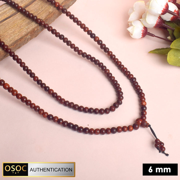 Certified 6mm 100% Original Authentic Red Sandalwood Jap Mala from Andhra Pradesh for Meditation and Japa. India’s Premium Jap Mala Store - www.satvikstore.in
