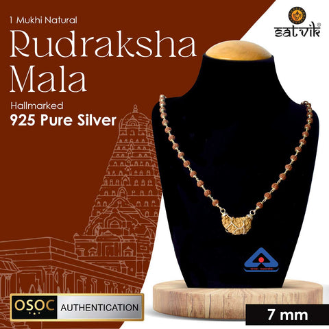 Certified authentic 1 Mukhi Rudraksha mala with silver capping for spiritual awakening, meditation, and divine connection Indiaβs Premium Jap Mala Store - www.satvikstore.in