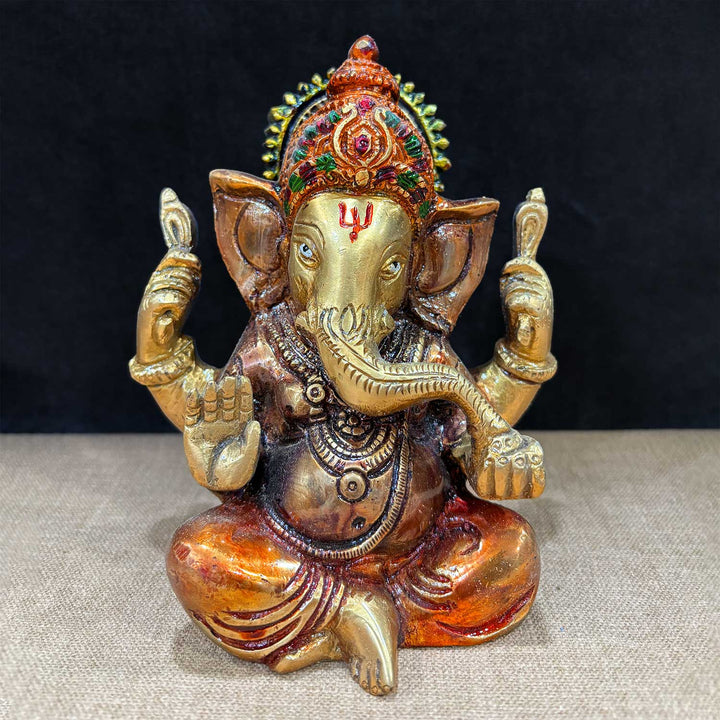 6.3 Inch Charming Brass Ganesha Idol – Finely Handcrafted Statue of Lord Ganesha, Representing Wisdom, Success, and Auspicious Beginnings for Home Temple and Spiritual Decor. No.1 Brass Idol Store www.satvikstore.in