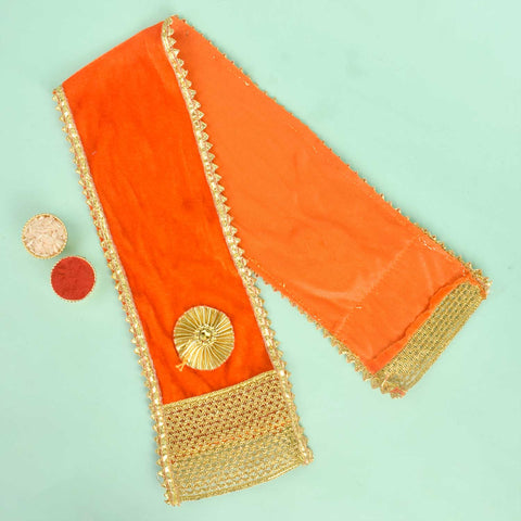 Classic orange Angvastra Patka Dupatta available in 24, 32, and 35 inches, ideal for spiritual rituals, traditional ceremonies, and festive wear. Indiaβs Largest Pooja Accessories Brand β www.satvikstore.in