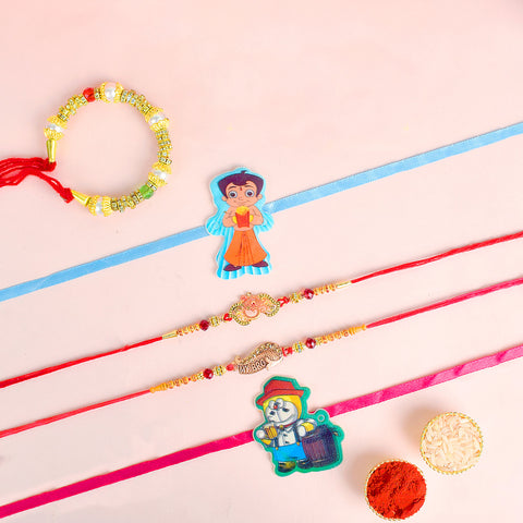 Set of 5 Designer Rakhi Threads with Roli Chawal and Ram Sita Stickers for Raksha Bandhan Celebration. Indiaβs Largest Pooja Accessories Brand - www.satvikstore.in