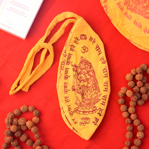 100% Cotton Hare Ram Hare Krishna Printed Jap Mala Jholi Bag in Kesari color β Indiaβs Largest Pooja Accessories Brand β www.satvikstore.in