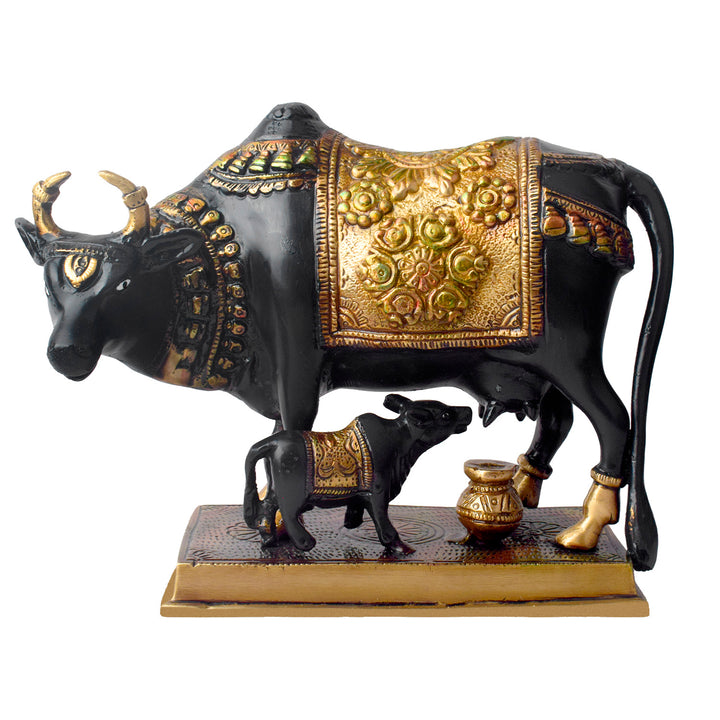 This 6.7-inch Kamdhenu cow figurine is a beautiful representation of purity, prosperity, and spiritual blessings. Known as the divine cow in Hindu mythology, Kamdhenu is believed to grant every wish and bring abundance to its devotees. Crafted with intricate details, this figurine exudes a sense of holiness and serenity.