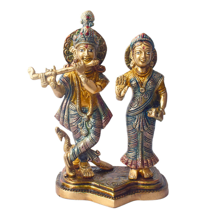 The 8 Inch Radha Krishna Idol β A Symbol of True Devotion and Love is a magnificent representation of the eternal bond between Radha and Krishna, capturing the purity and depth of their divine love. This beautifully crafted idol depicts Krishna playing his flute, while Radha stands beside him, radiating grace, love, and devotion.